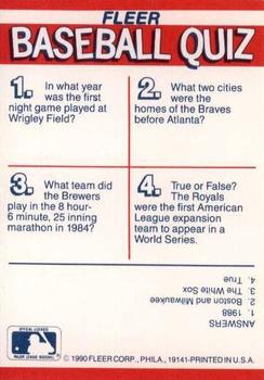 1990 Fleer - Action Series Team Stickers #NNO MLB: Atlanta Braves / Chicago Cubs / Kansas City Royals / Milwaukee Brewers Back
