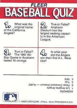 1990 Fleer - Action Series Team Stickers #NNO California Angels Back