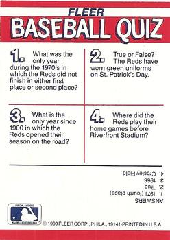 1990 Fleer - Action Series Team Stickers #NNO Cincinnati Reds Back