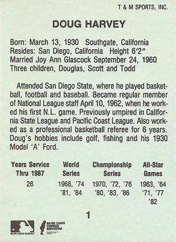 1988 T&M Sports Umpires #1 Doug Harvey Back
