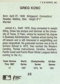1988 T&M Sports Umpires #25 Greg Kosc Back