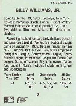 1988 T&M Sports Umpires #3 Billy Williams, Jr. Back