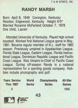 1988 T&M Sports Umpires #43 Randy Marsh Back