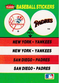 1988 Fleer - Team Stickers #NNO New York Yankees / San Diego Padres Front