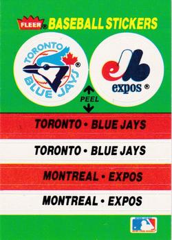 1988 Fleer - Team Stickers #NNO Toronto Blue Jays / Montreal Expos Front