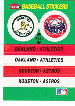 1988 Fleer - Team Stickers #NNO Oakland Athletics / Houston Astros Front