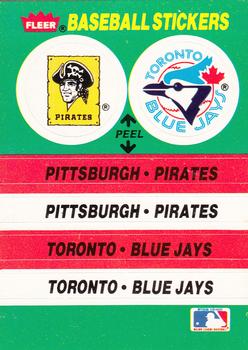 1988 Fleer - Team Stickers #NNO Pittsburgh Pirates / Toronto Blue Jays Front
