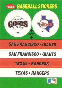 1988 Fleer - Team Stickers #NNO San Francisco Giants / Texas Rangers Front