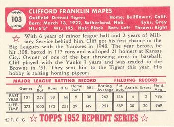 1983 Topps 1952 Reprint Series #103 Cliff Mapes Back