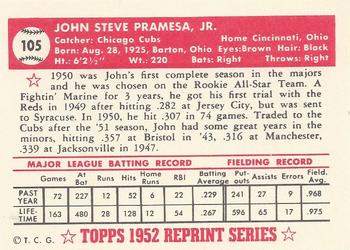 1983 Topps 1952 Reprint Series #105 John Pramesa Back