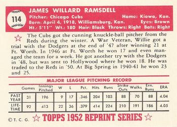 1983 Topps 1952 Reprint Series #114 Willard Ramsdell Back