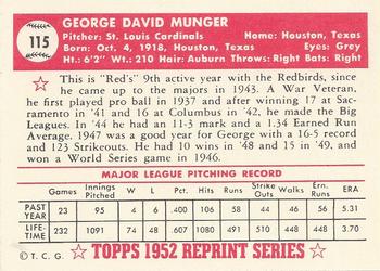 1983 Topps 1952 Reprint Series #115 George Munger Back