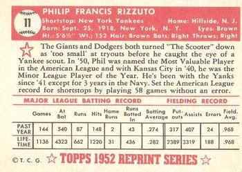 1983 Topps 1952 Reprint Series #11 Phil Rizzuto Back