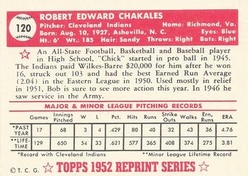 1983 Topps 1952 Reprint Series #120 Bob Chakales Back