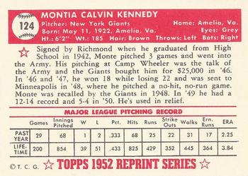 1983 Topps 1952 Reprint Series #124 Monte Kennedy Back