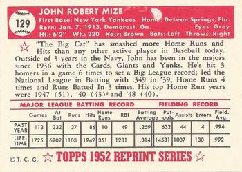 1983 Topps 1952 Reprint Series #129 Johnny Mize Back