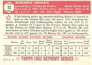 1983 Topps 1952 Reprint Series #12 Monty Basgall Back