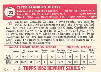 1983 Topps 1952 Reprint Series #132 Clyde Kluttz Back