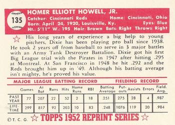 1983 Topps 1952 Reprint Series #135 Dixie Howell Back