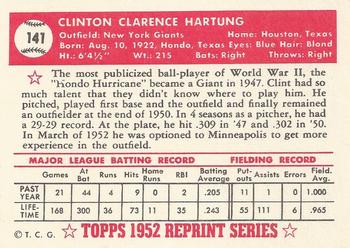 1983 Topps 1952 Reprint Series #141 Clint Hartung Back