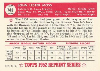 1983 Topps 1952 Reprint Series #143 Les Moss Back