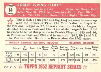 1983 Topps 1952 Reprint Series #14 Bob Elliott Back