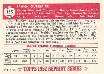 1983 Topps 1952 Reprint Series #155 Frank Overmire Back
