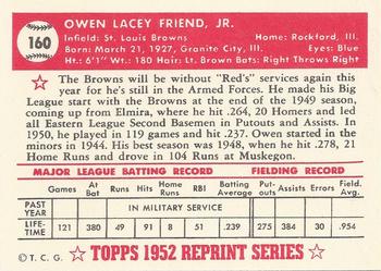 1983 Topps 1952 Reprint Series #160 Owen Friend Back