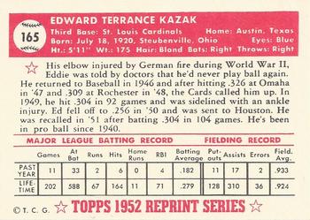 1983 Topps 1952 Reprint Series #165 Eddie Kazak Back