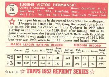 1983 Topps 1952 Reprint Series #16 Gene Hermanski Back