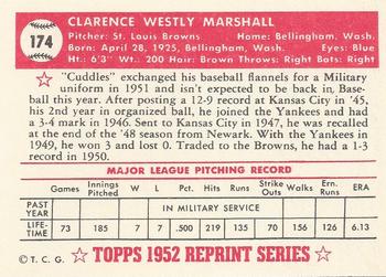 1983 Topps 1952 Reprint Series #174 Clarence Marshall Back