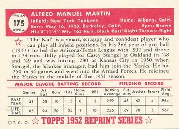 1983 Topps 1952 Reprint Series #175 Billy Martin Back