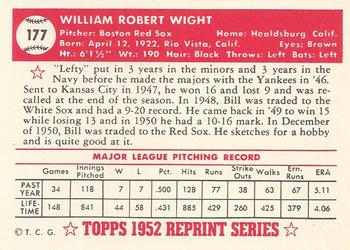 1983 Topps 1952 Reprint Series #177 Bill Wight Back