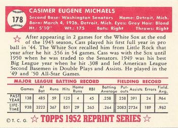 1983 Topps 1952 Reprint Series #178 Cass Michaels Back