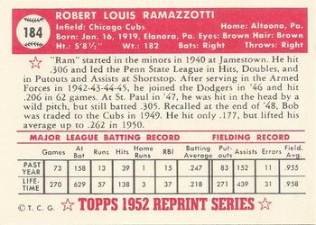 1983 Topps 1952 Reprint Series #184 Bob Ramazzotti Back
