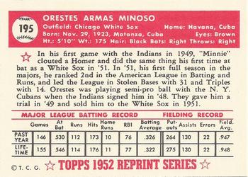 1983 Topps 1952 Reprint Series #195 Orestes Minoso Back