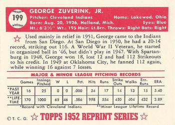 1983 Topps 1952 Reprint Series #199 George Zuverink Back