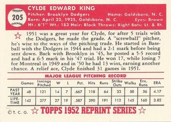 1983 Topps 1952 Reprint Series #205 Clyde King Back