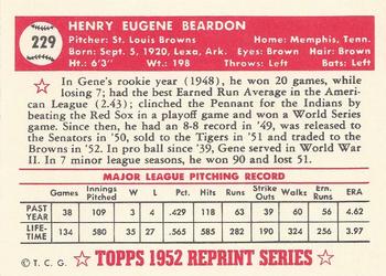 1983 Topps 1952 Reprint Series #229 Gene Bearden Back