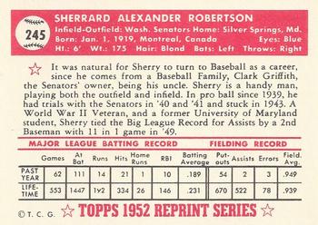 1983 Topps 1952 Reprint Series #245 Sherry Robertson Back