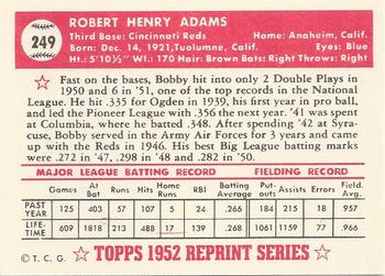 1983 Topps 1952 Reprint Series #249 Bobby Adams Back