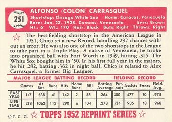 1983 Topps 1952 Reprint Series #251 Chico Carrasquel Back