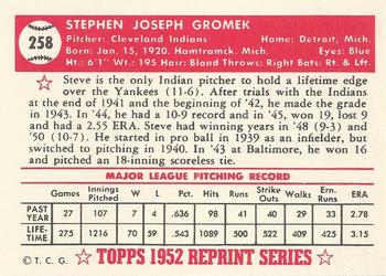 1983 Topps 1952 Reprint Series #258 Steve Gromek Back