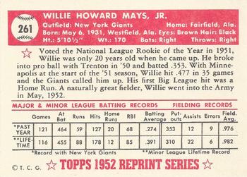 1983 Topps 1952 Reprint Series #261 Willie Mays Back