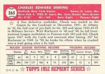 1983 Topps 1952 Reprint Series #265 Chuck Diering Back