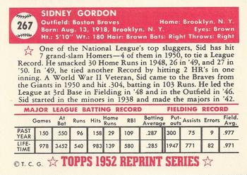1983 Topps 1952 Reprint Series #267 Sid Gordon Back