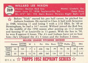1983 Topps 1952 Reprint Series #269 Willard Nixon Back