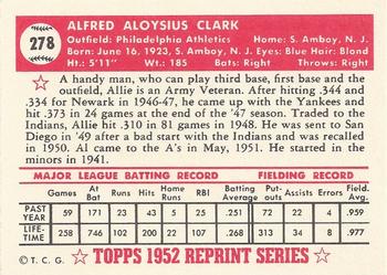1983 Topps 1952 Reprint Series #278 Al Clark Back