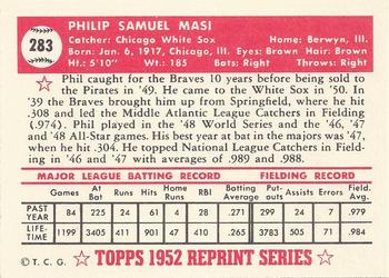 1983 Topps 1952 Reprint Series #283 Phil Masi Back