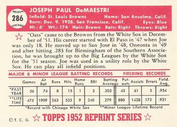 1983 Topps 1952 Reprint Series #286 Joe DeMaestri Back